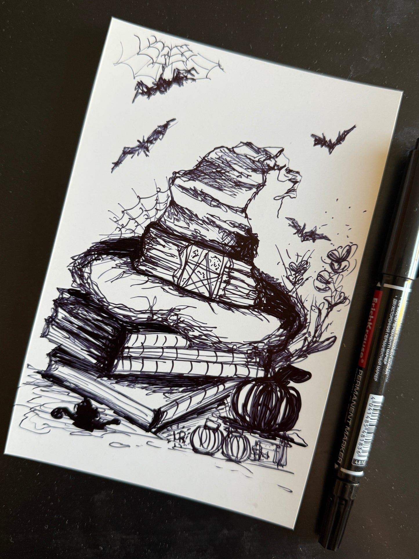 Witchy Bookstack Poster | Original Handmade Art