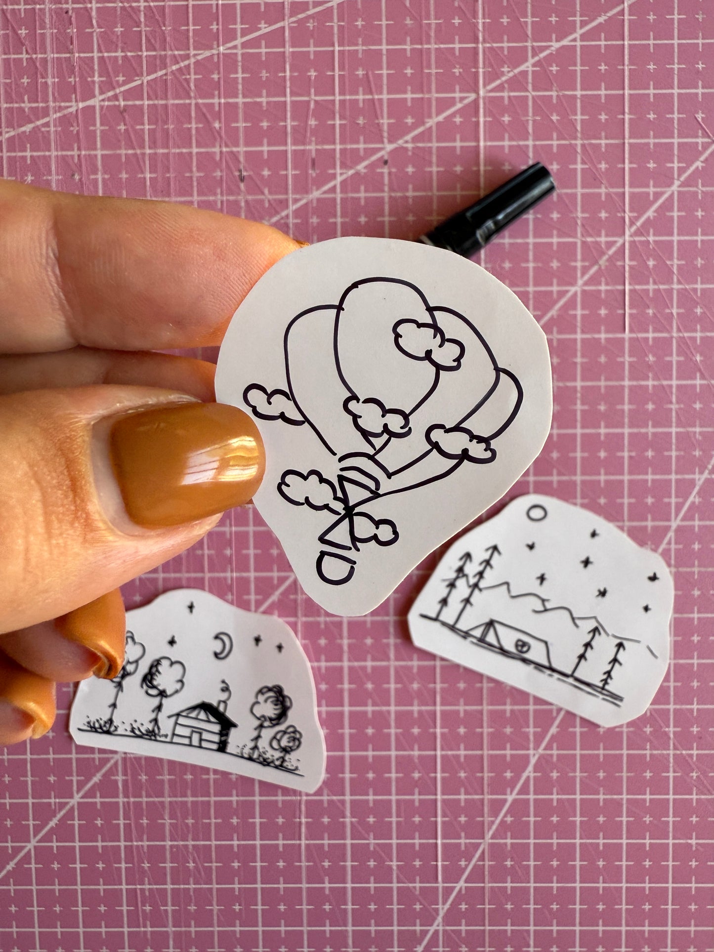 Set of 3 Handmade Camping Stickers