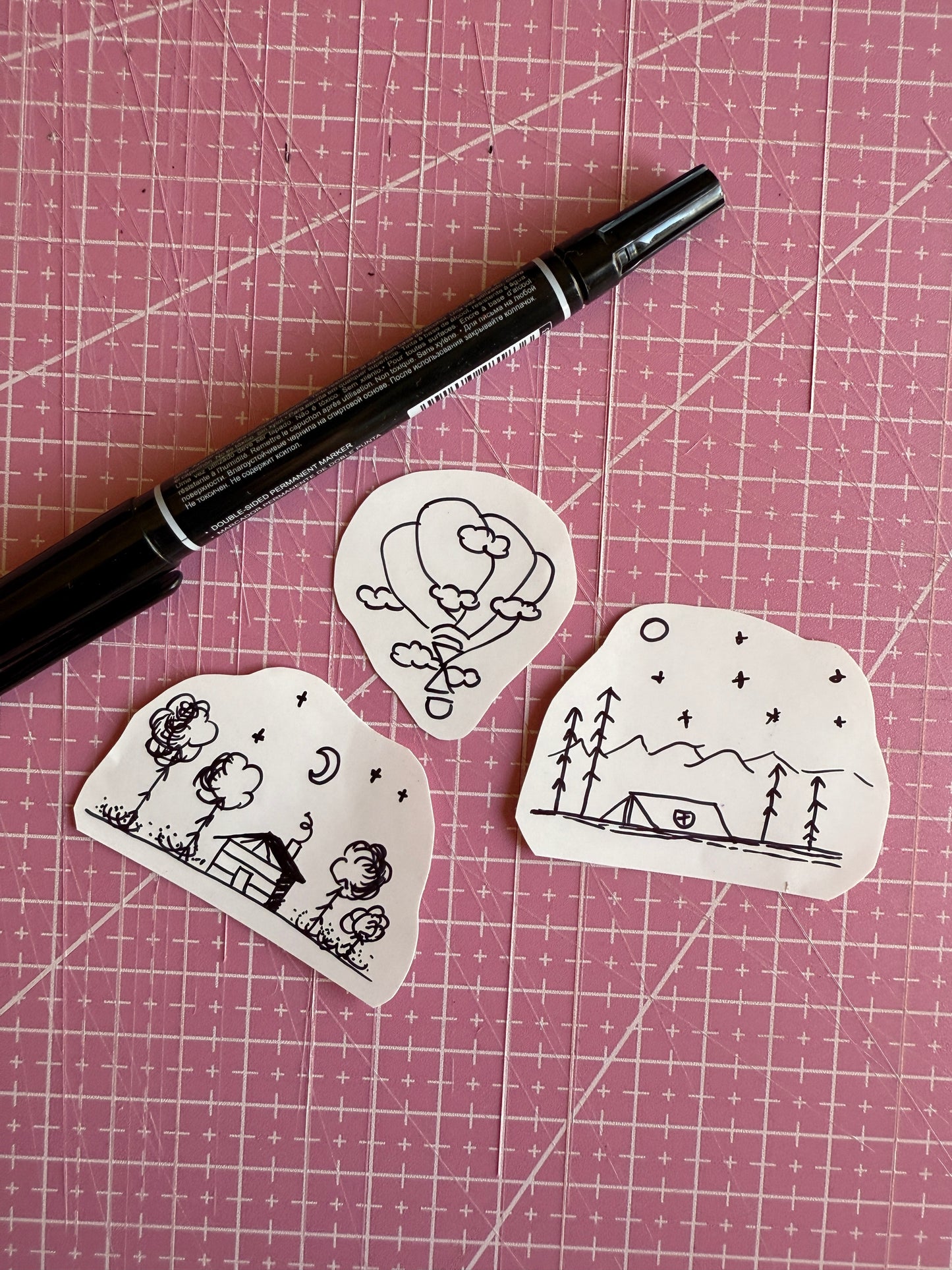 Set of 3 Handmade Camping Stickers