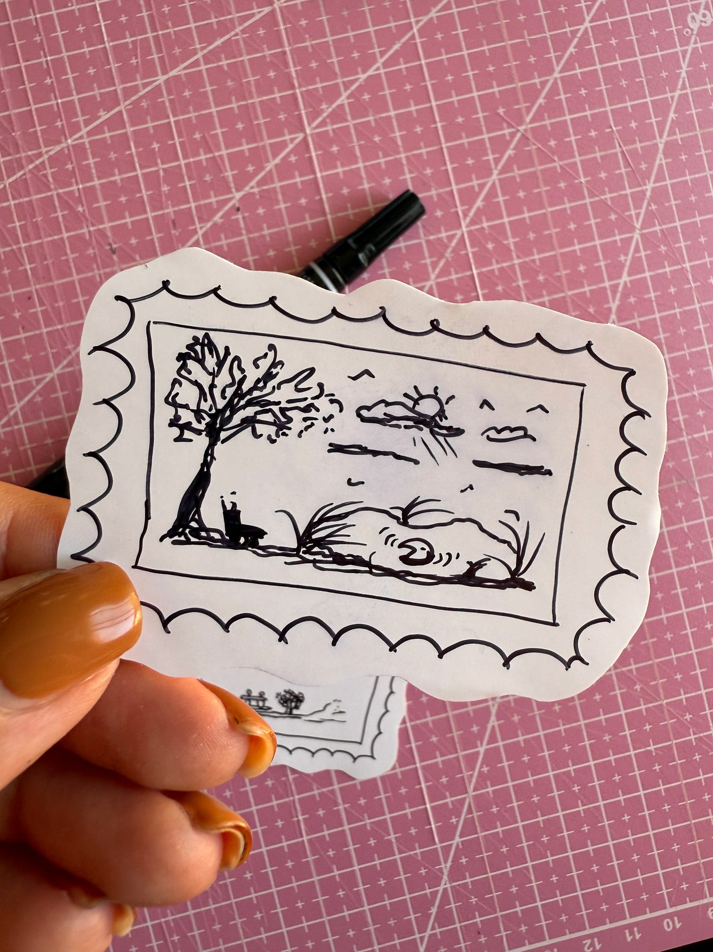 Set of 2 Handmade Postcard Stamps Stickers