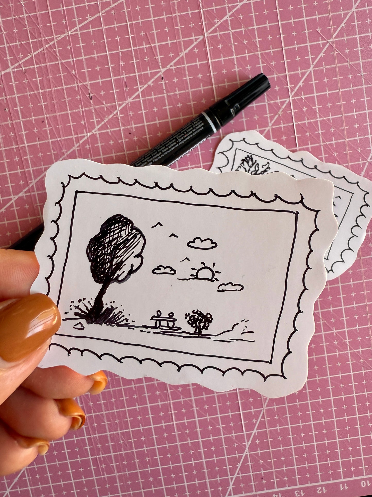 Set of 2 Handmade Postcard Stamps Stickers