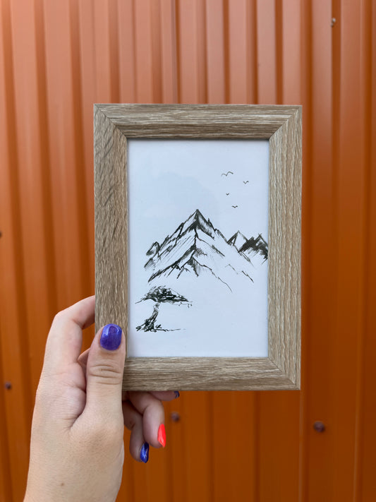 Tree In The Mountains Poster | Original Handmade Art
