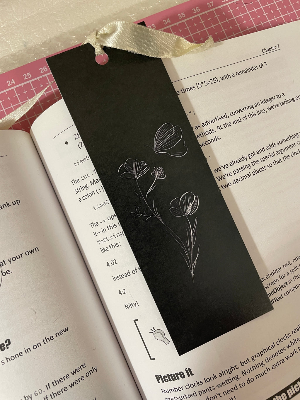 Flower and Butterfly Bookmark with Ribbon