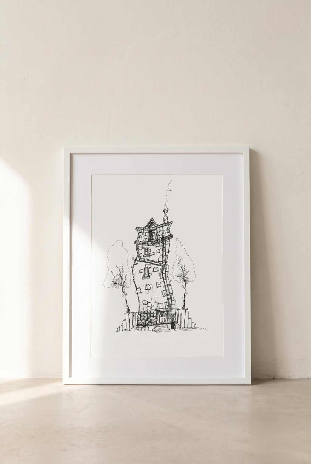 Stylized House | Handmade Framed Poster – Original Artwork Wall Decor