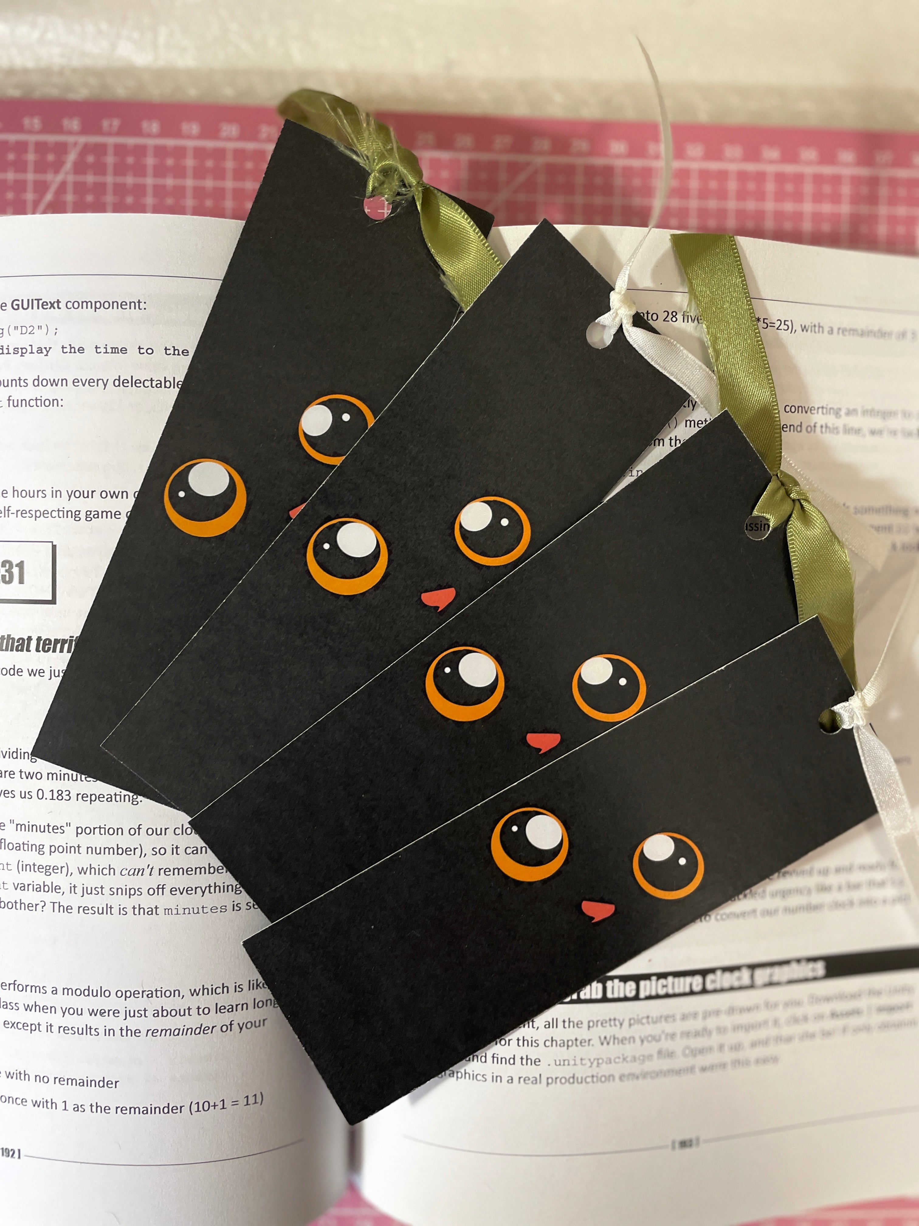 Cat with Big Eyes Bookmark with Ribbon