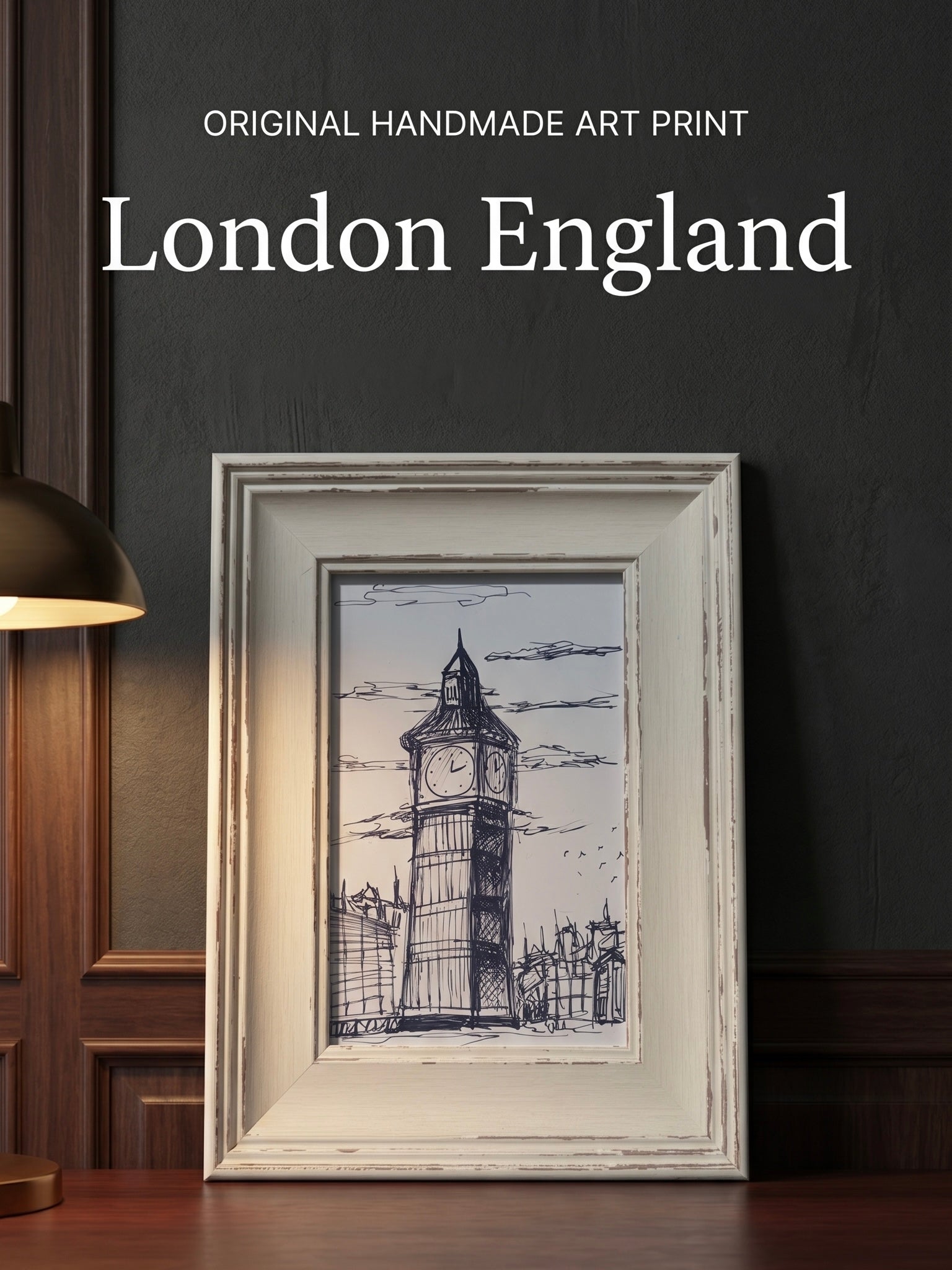 London England | Handmade Framed Poster – Original Artwork Wall Decor