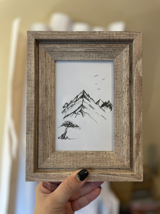 Tree In The Mountains Poster | Original Handmade Art