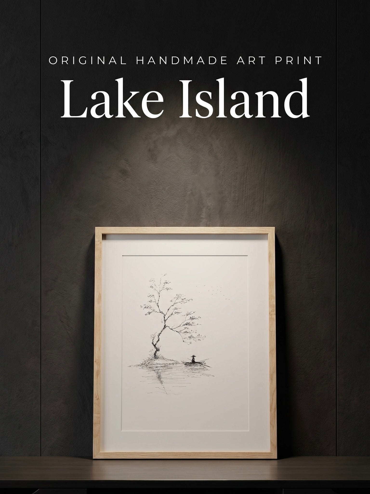 Lake Island | Handmade Framed Poster – Original Artwork Wall Decor