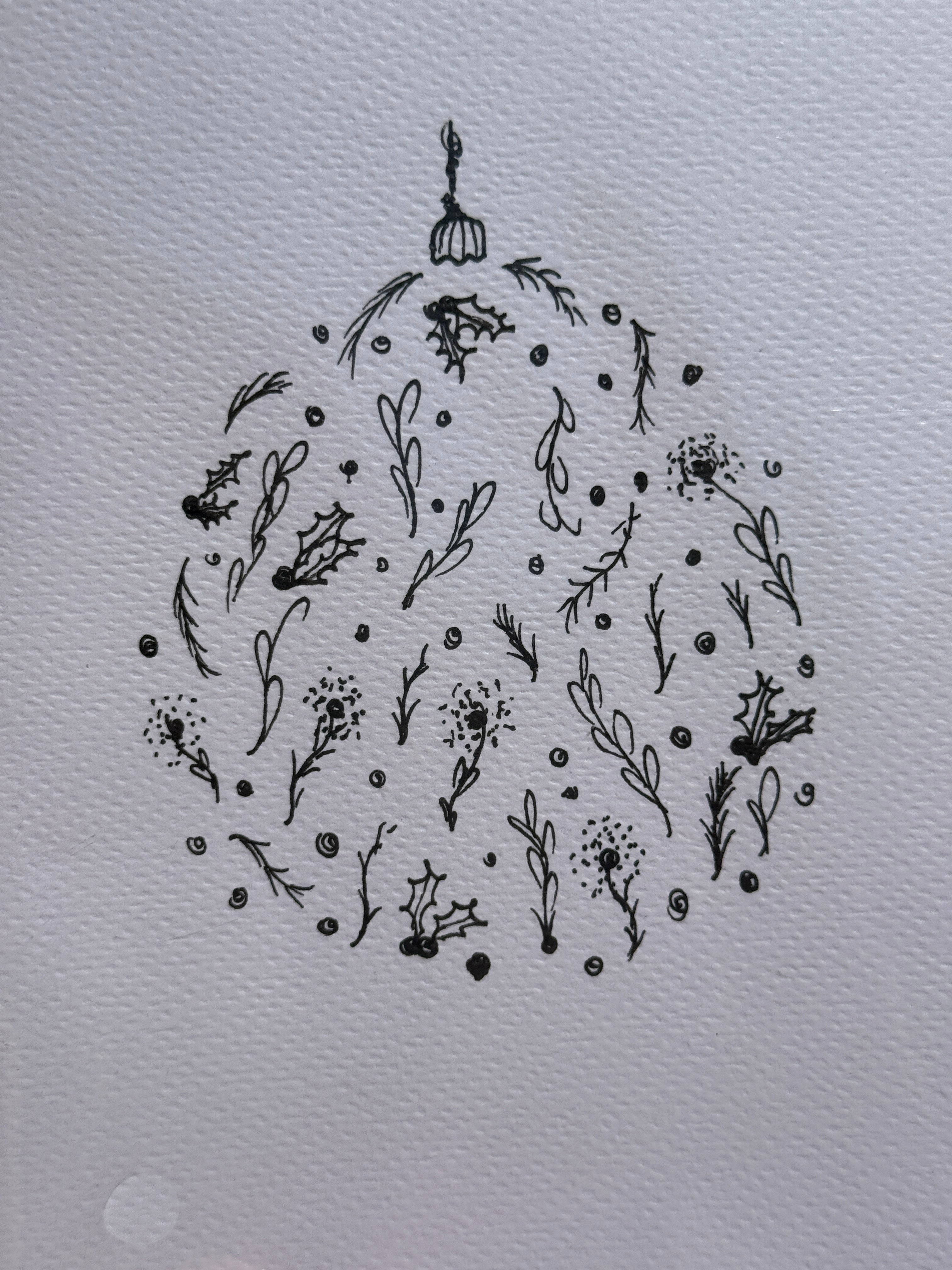 Christmas Ball Mistletoe | Handmade Greeting Card – Original Illustrated Card