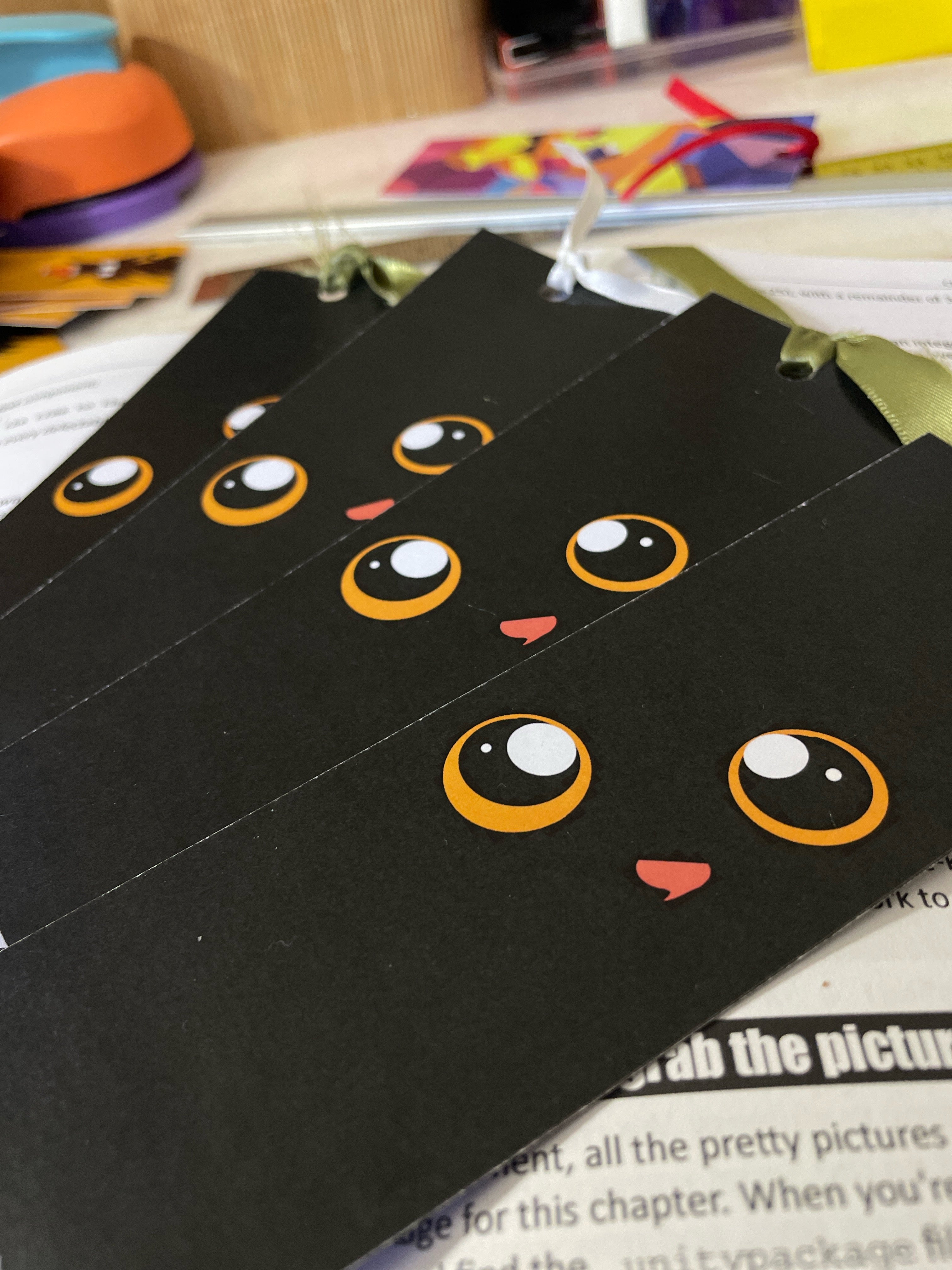 Cat with Big Eyes Bookmark with Ribbon