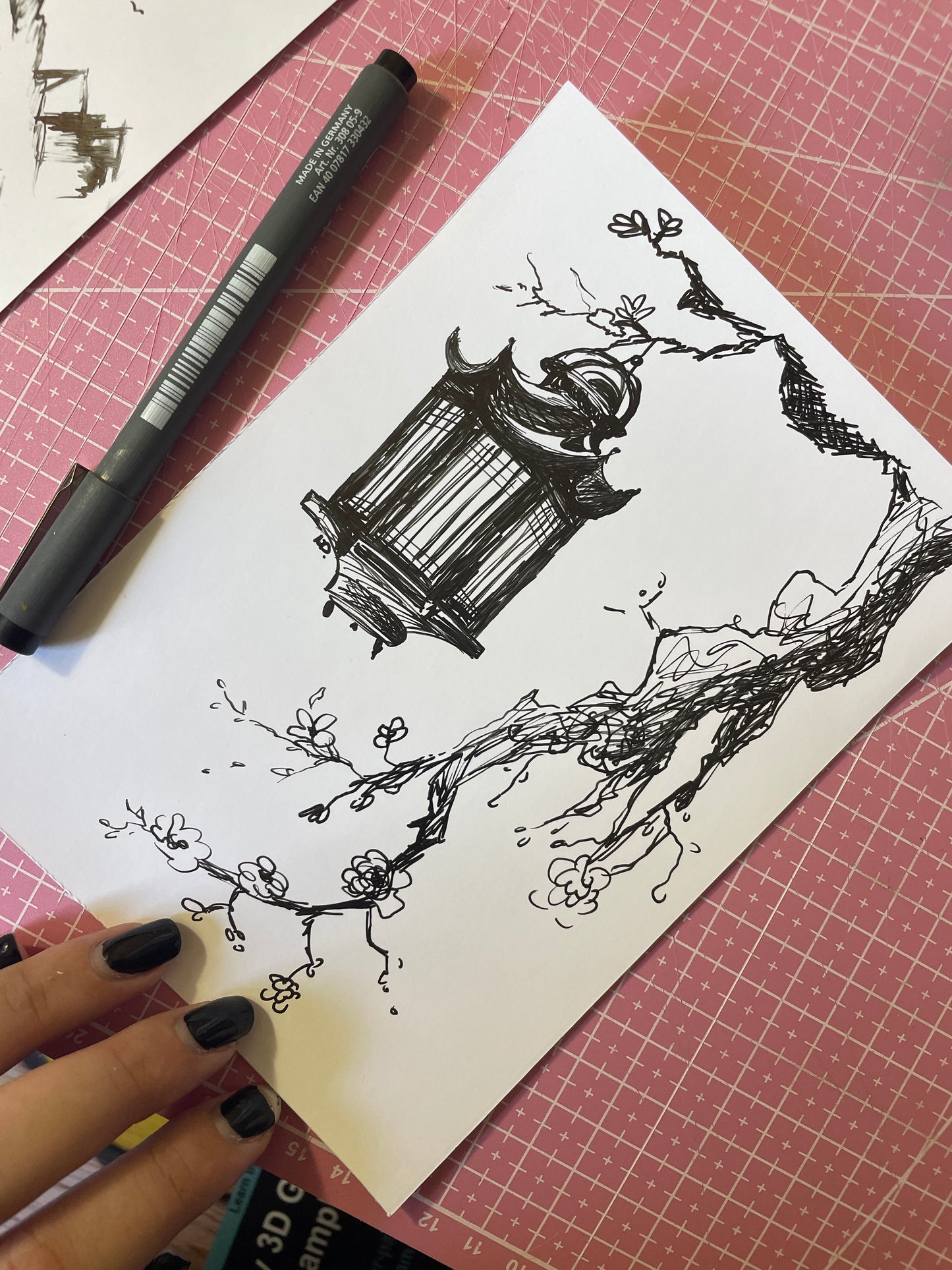 Lantern On The Cherry Blossom Tree Poster | Original Handmade Art