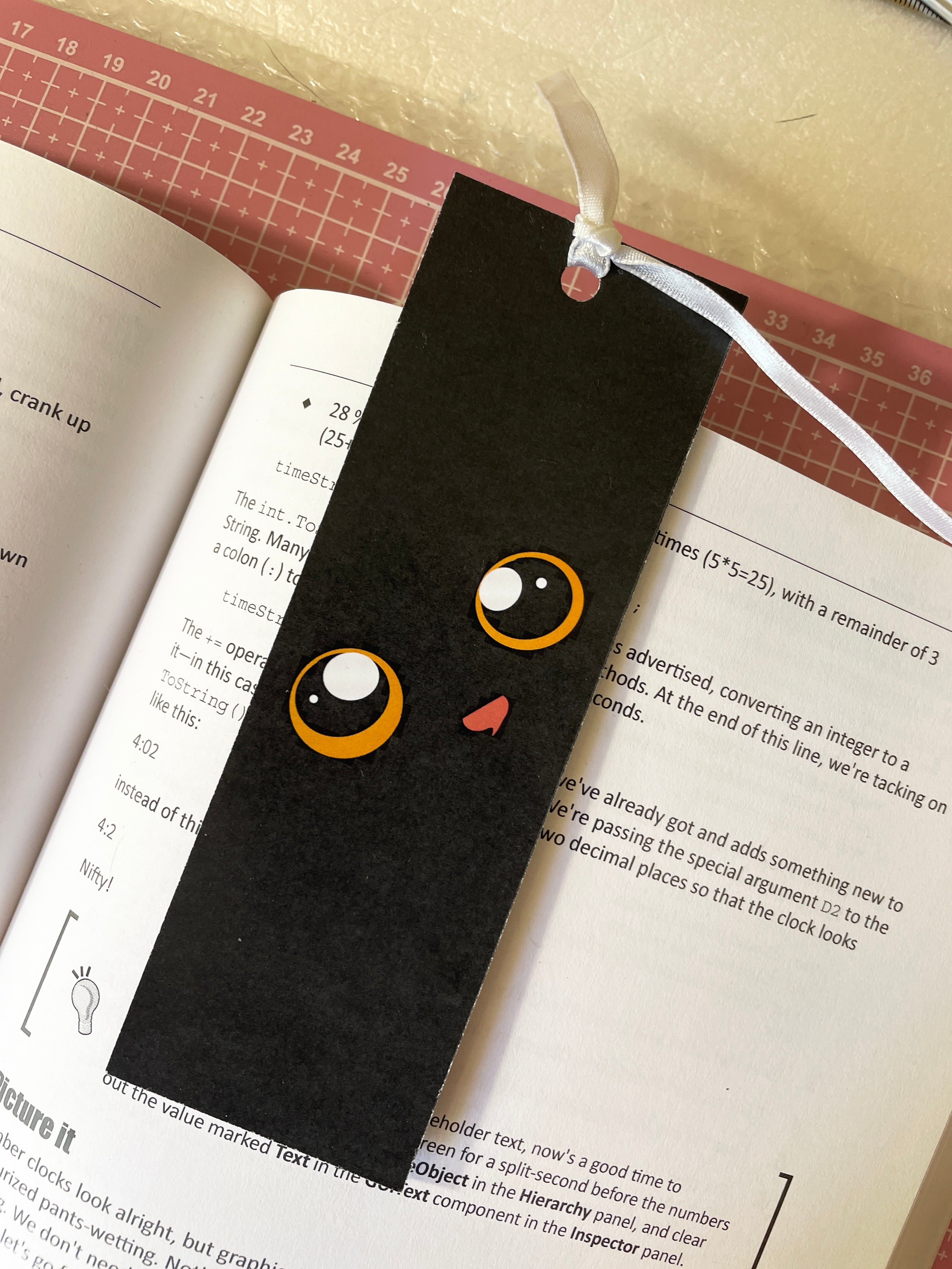 Cat with Big Eyes Bookmark with Ribbon