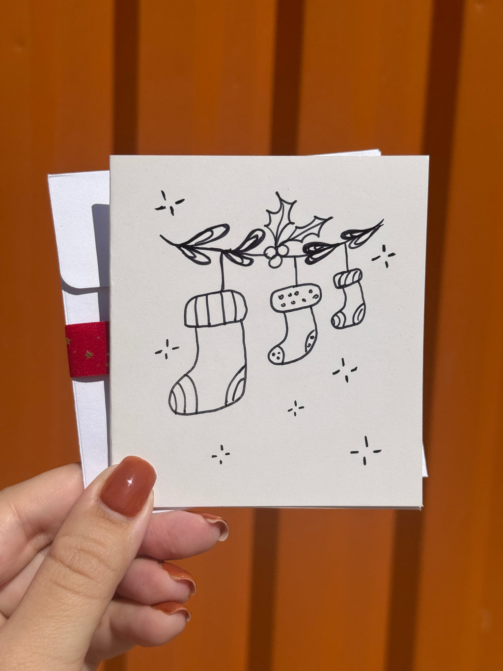 Cute Christmas Socks | Small Handmade Greeting Card – Original Illustrated Card