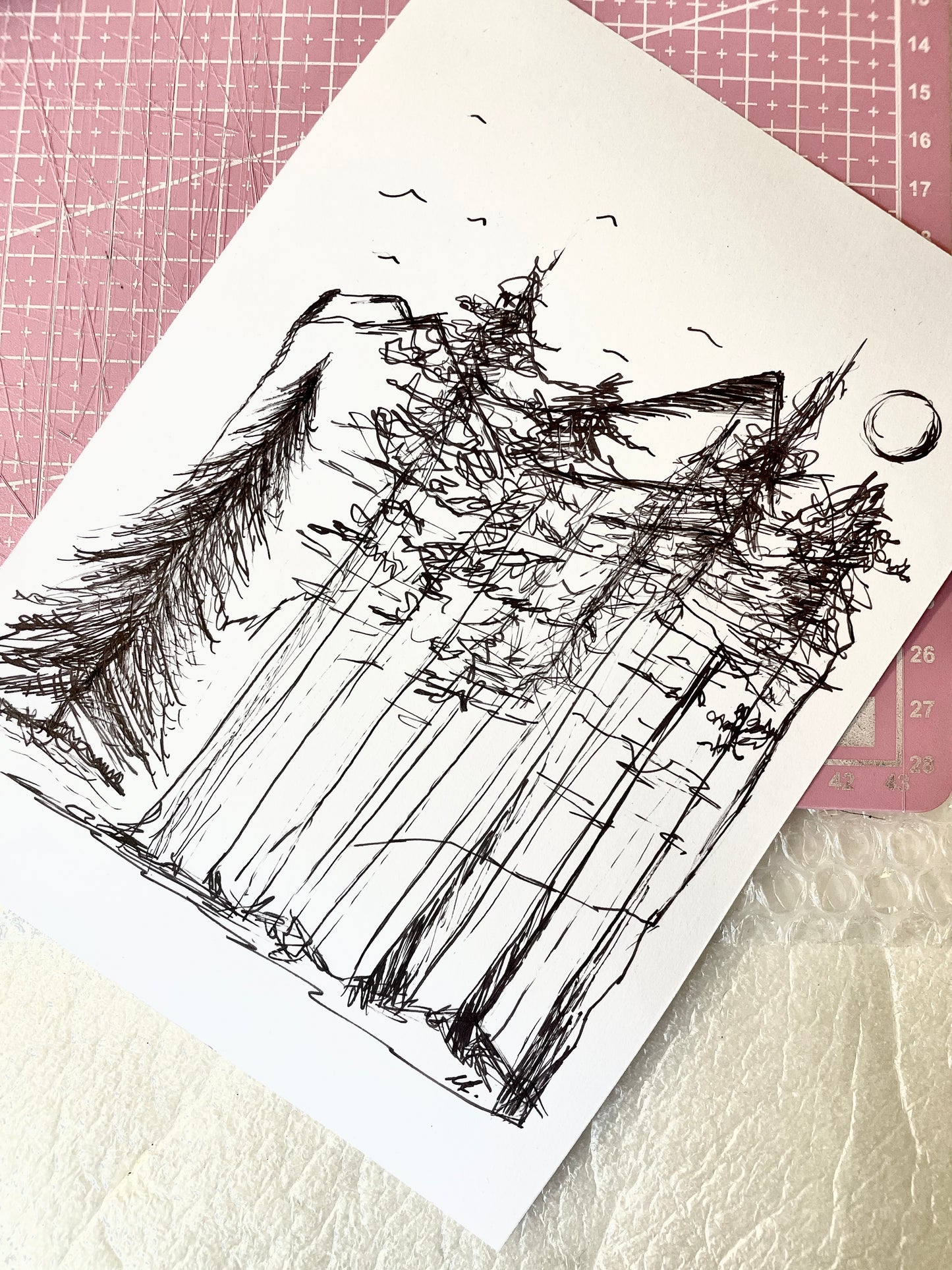 Mountains Skyline Poster | Original Handmade Art
