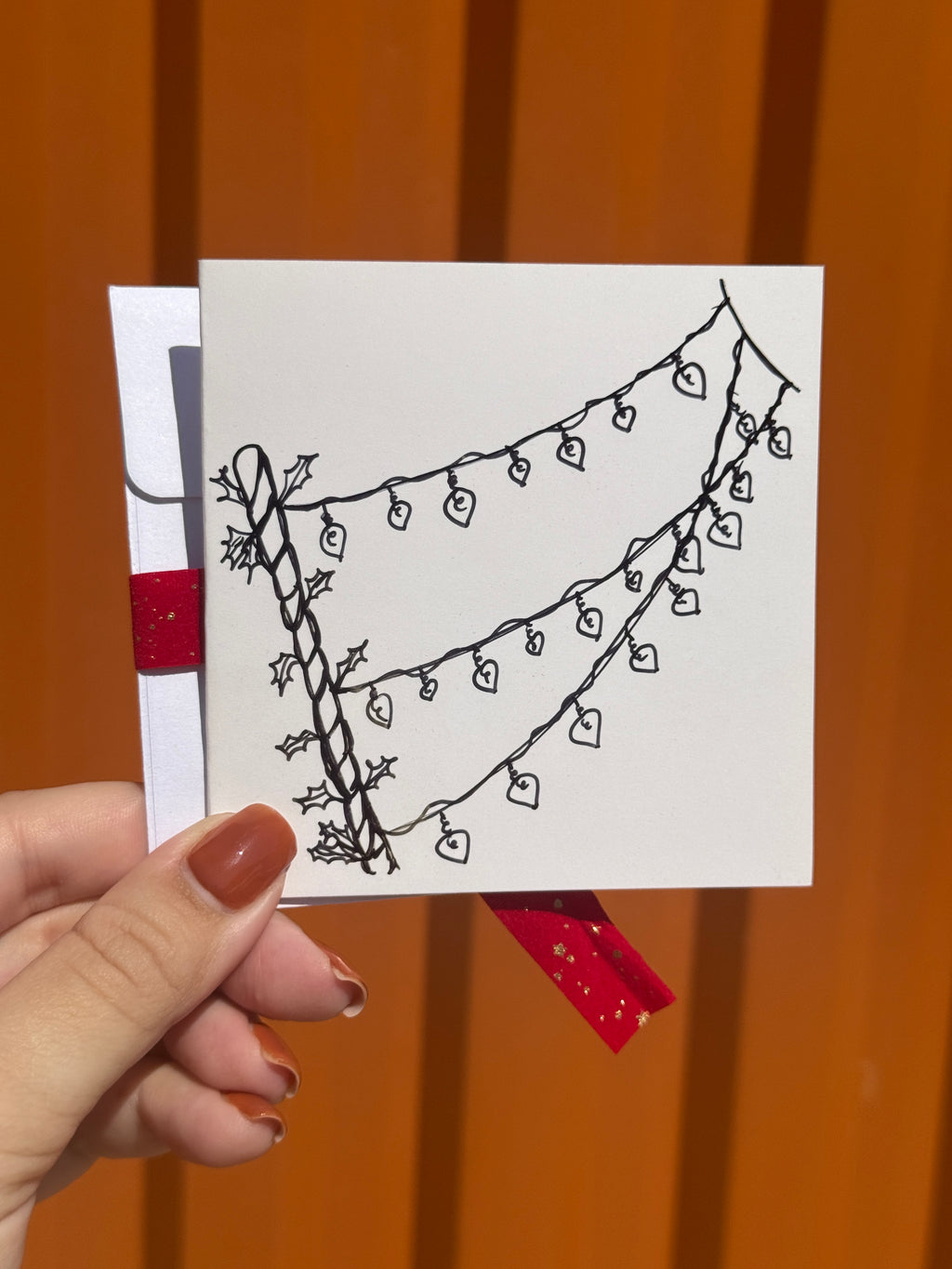 Cute Christmas Lights | Small Handmade Greeting Card – Original Illustrated Card