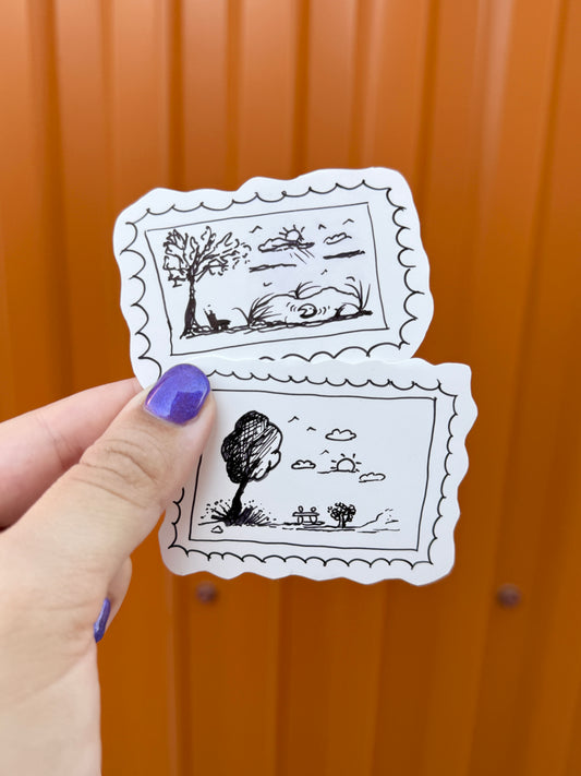 Set of 2 Handmade Postcard Stamps Stickers