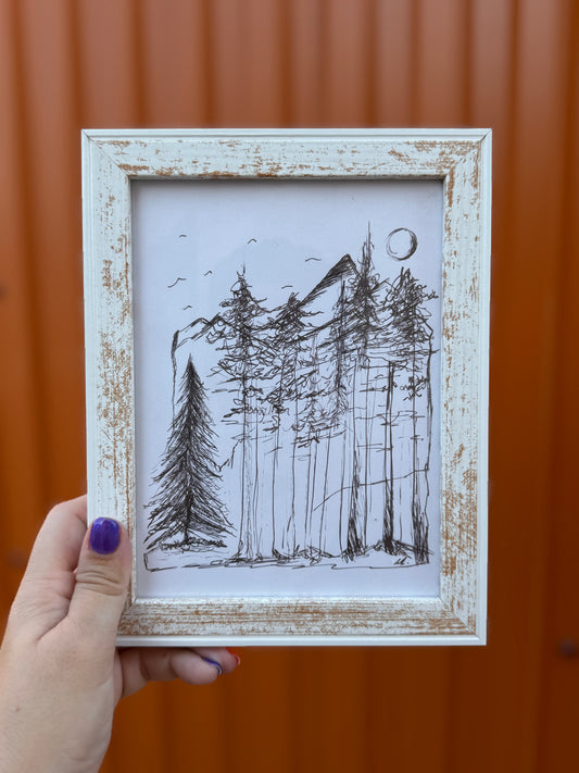 Mountains Skyline Poster | Original Handmade Art