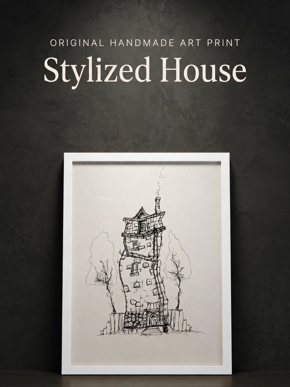 Stylized House | Handmade Framed Poster – Original Artwork Wall Decor