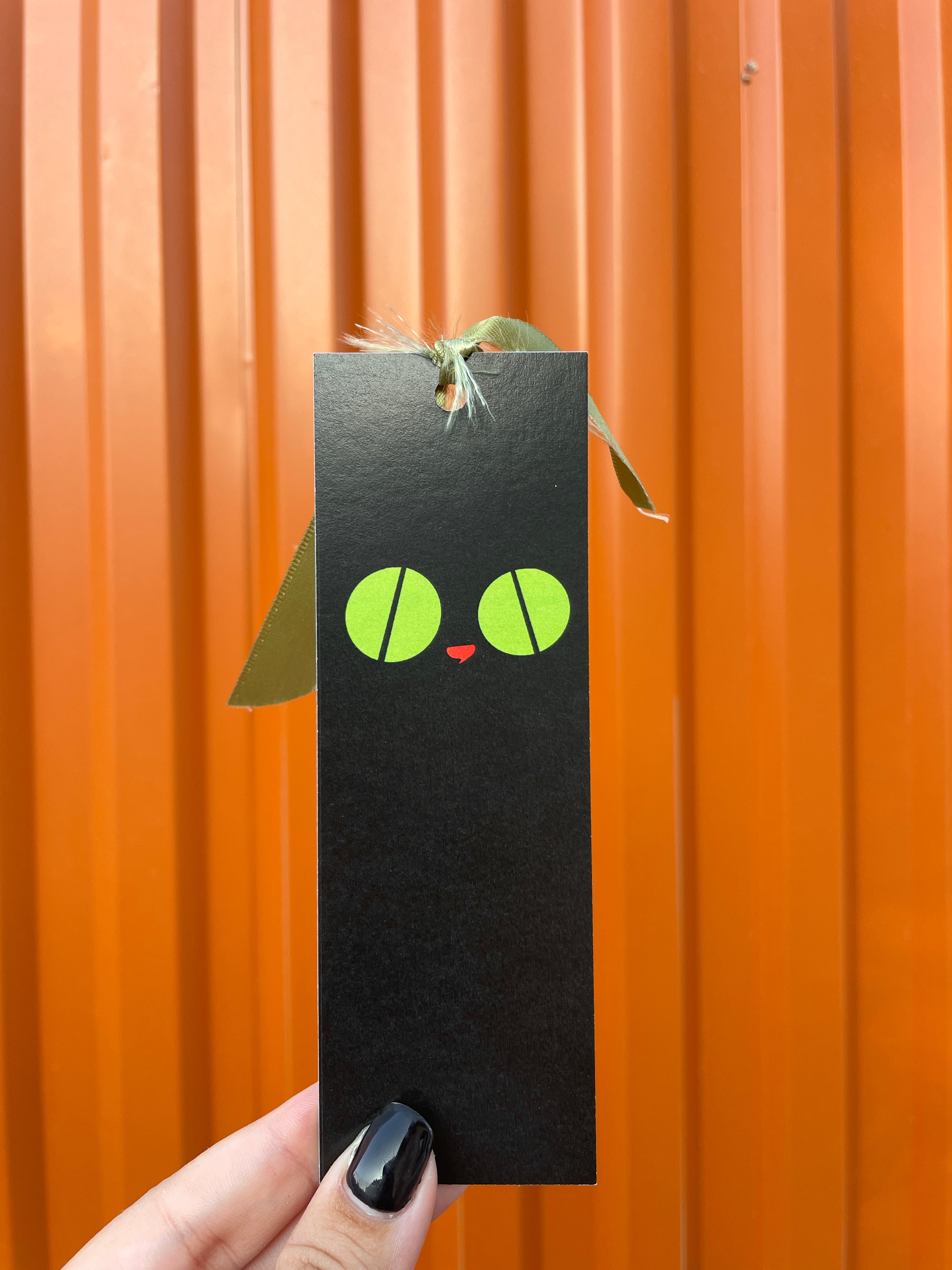 Cat with Big Goofy Eyes Bookmark with Ribbon