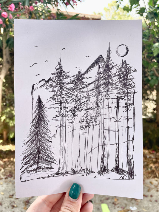 Mountains Skyline Poster | Original Handmade Art