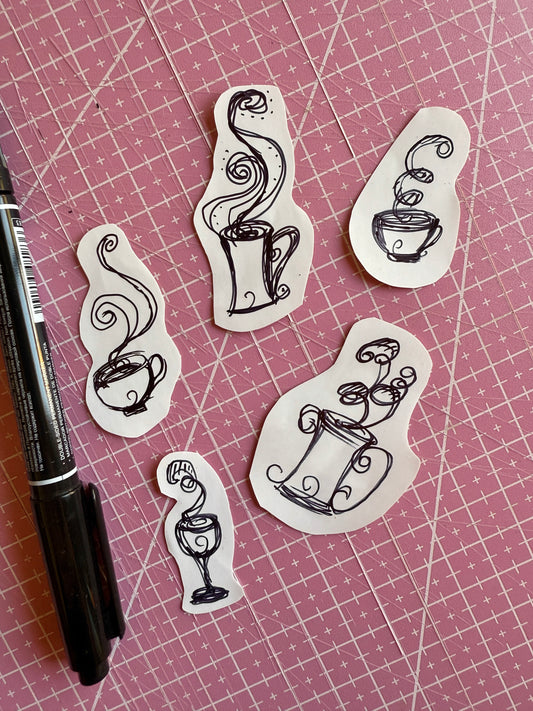Set of 5 Handmade Witchy Mugs Stickers
