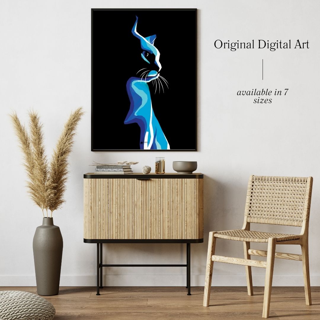 Blue Cat Low Poly Art Poster