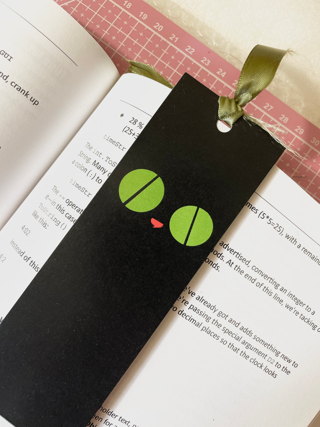 Cat with Big Goofy Eyes Bookmark with Ribbon