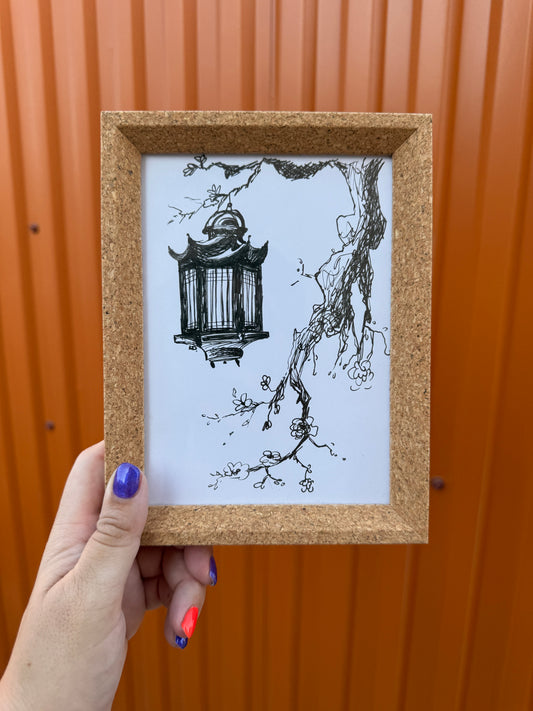 Lantern On The Cherry Blossom Tree Poster | Original Handmade Art
