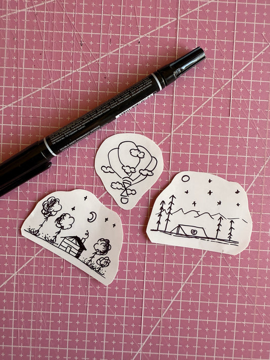 Set of 3 Handmade Camping Stickers