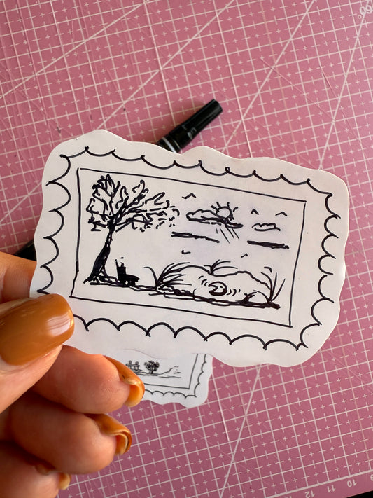 Set of 2 Handmade Postcard Stamps Stickers