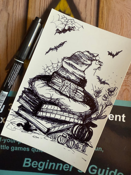 Witchy Bookstack Poster | Original Handmade Art
