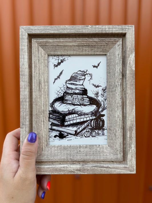 Witchy Bookstack Poster | Original Handmade Art