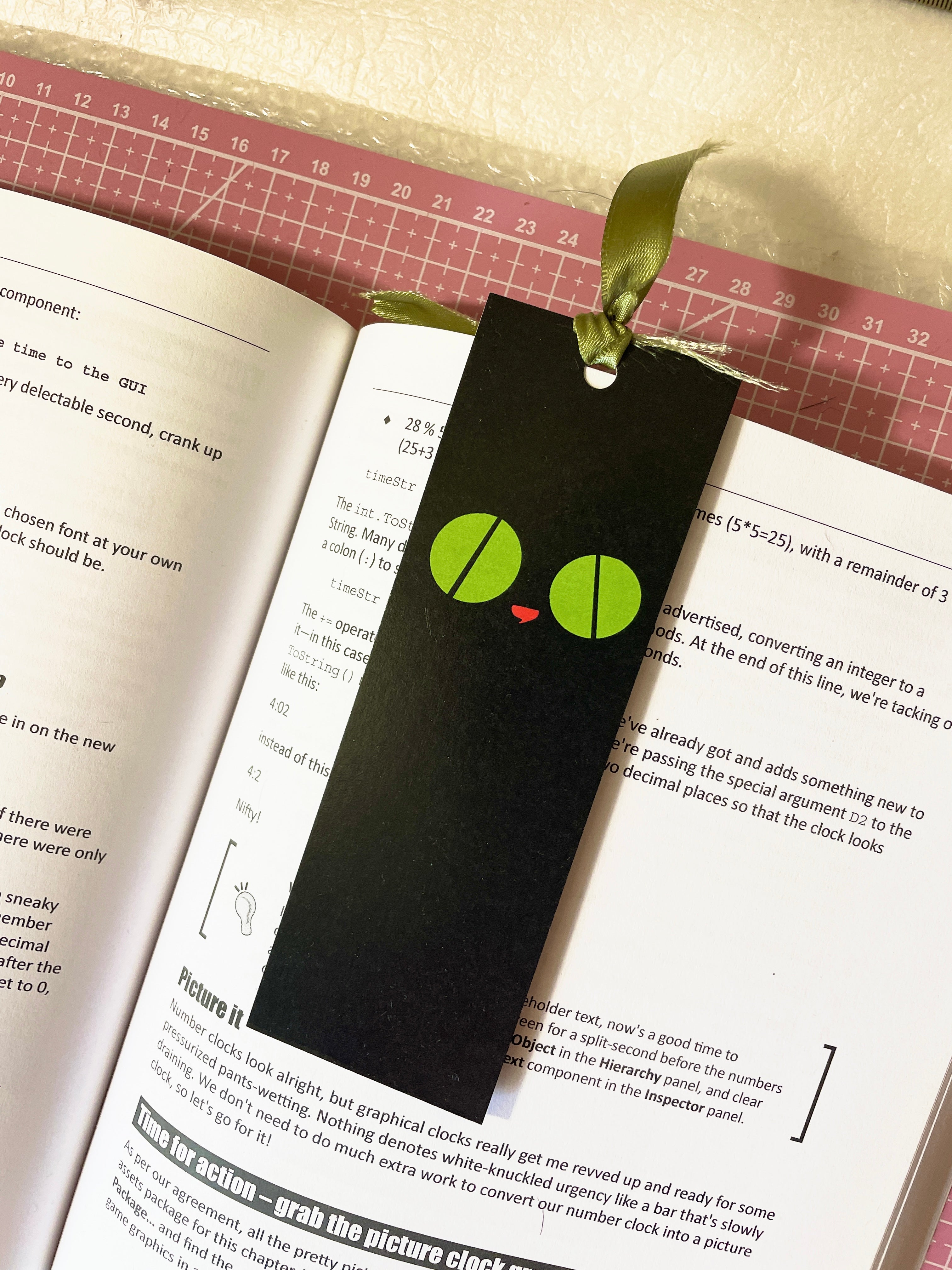 Cat with Big Goofy Eyes Bookmark with Ribbon