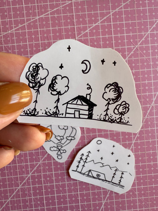 Set of 3 Handmade Camping Stickers