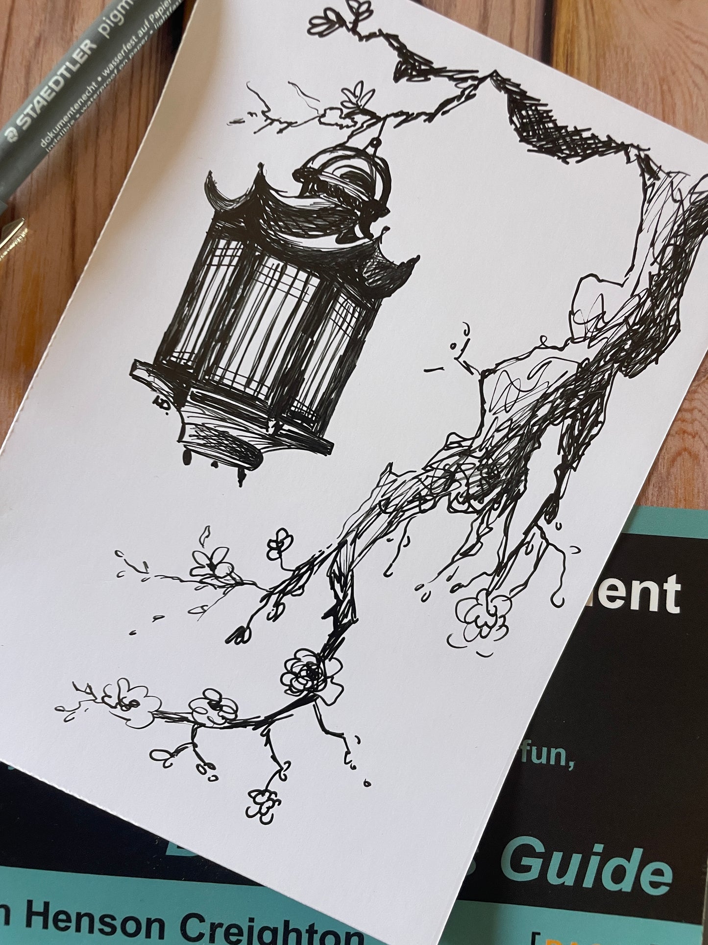 Lantern On The Cherry Blossom Tree Poster | Original Handmade Art