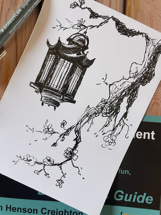 Lantern On The Cherry Blossom Tree Poster | Original Handmade Art