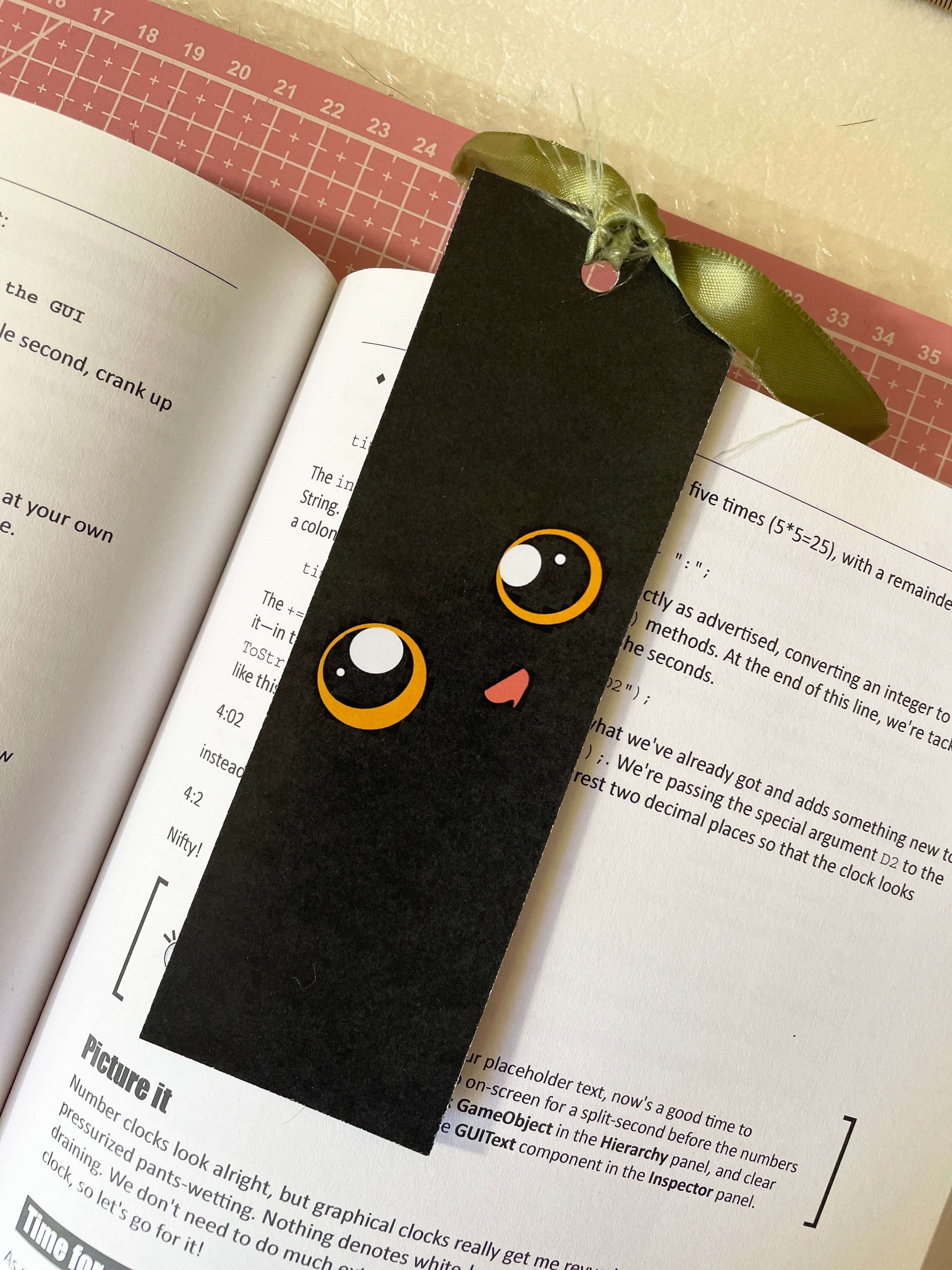 Cat with Big Eyes Bookmark with Ribbon