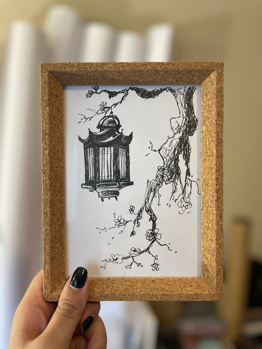 Lantern On The Cherry Blossom Tree Poster | Original Handmade Art