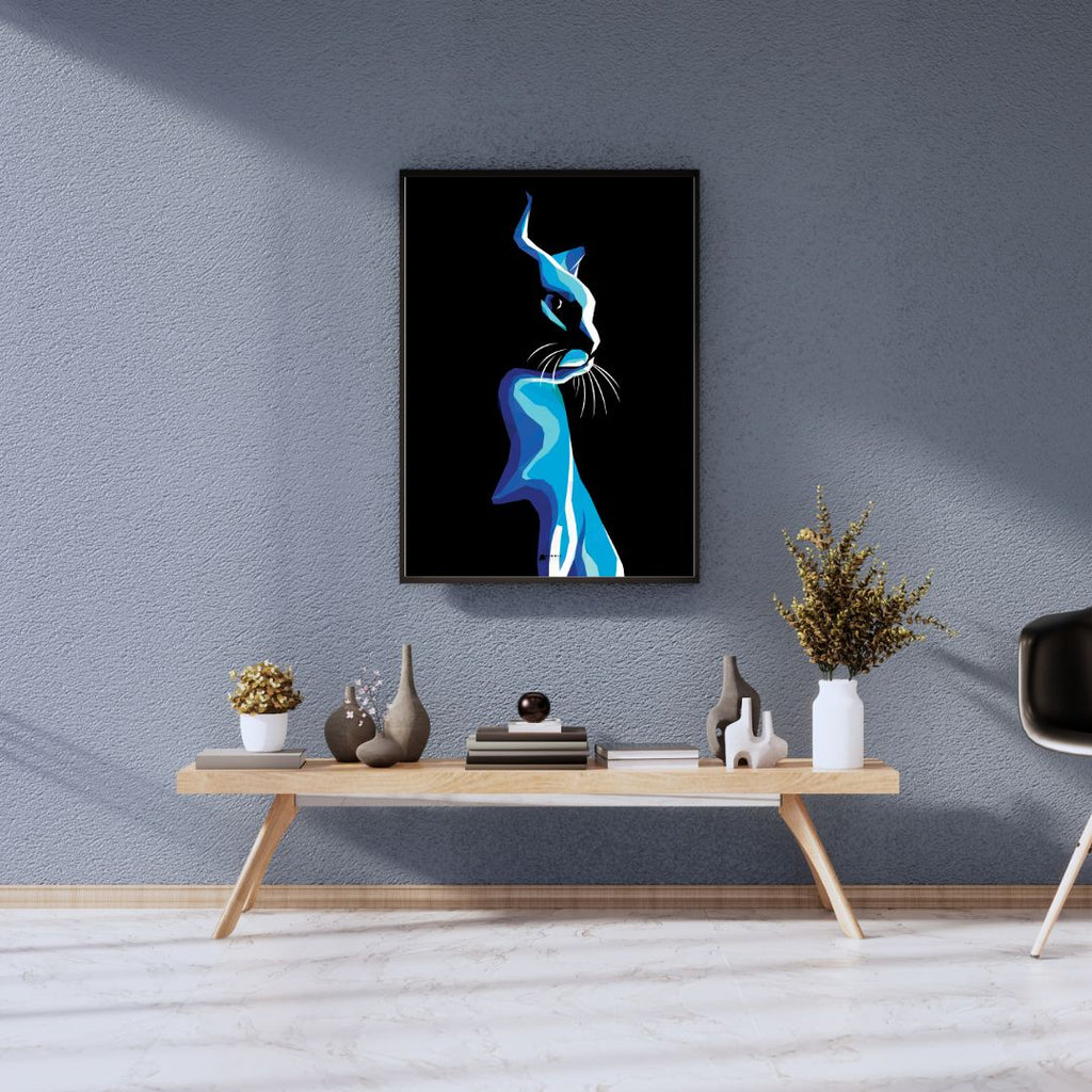 Blue Cat Low Poly Art Poster