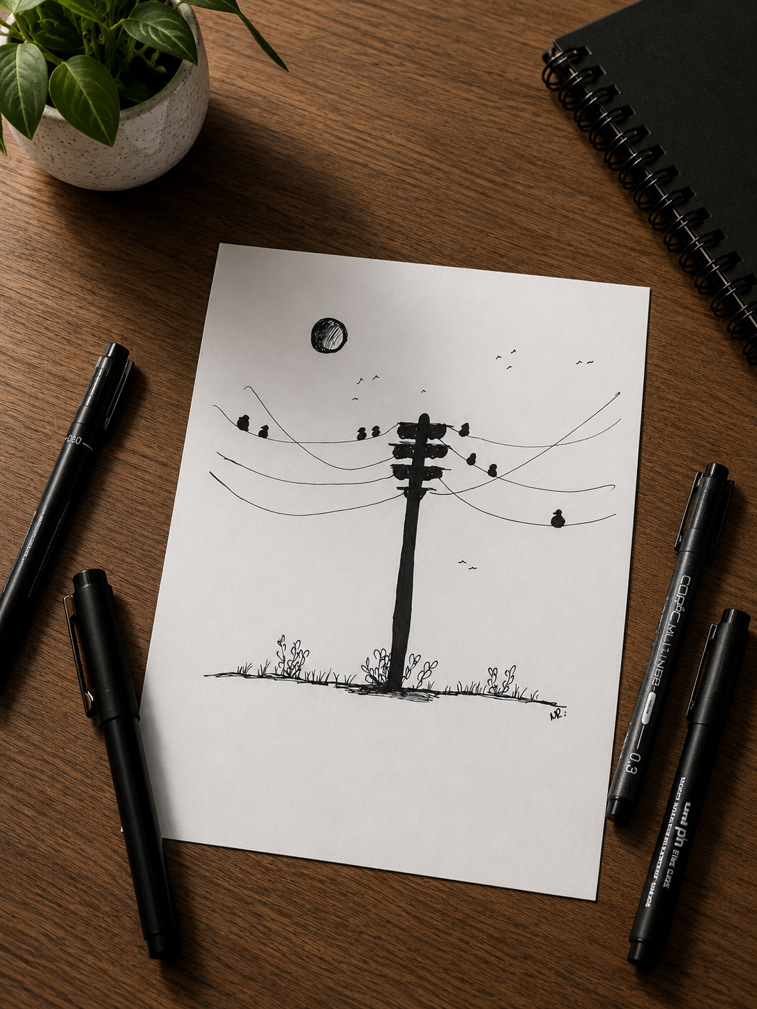 Power Line | Handmade Framed Poster – Original Artwork Wall Decor