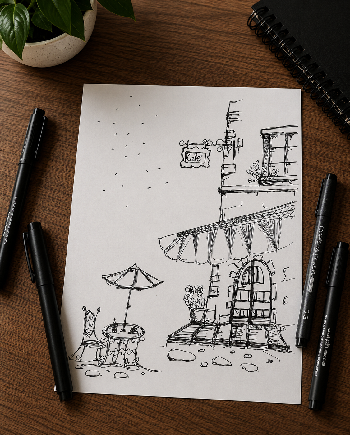 Little Cafe V.1 | Handmade Framed Poster – Original Artwork Wall Decor