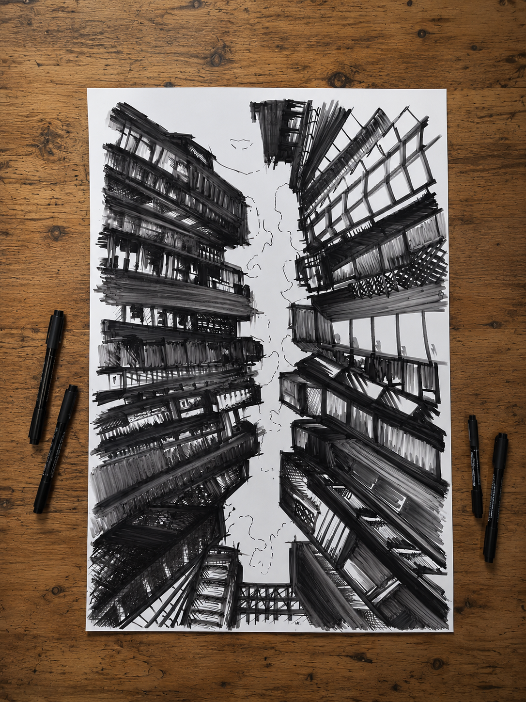 Cityscape | Handmade Framed Poster – Original Artwork Wall Decor