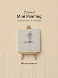 Minimal Island | Original Mini Pen Painting – 15 × 15 cm Canvas with Wooden Easel (One-of-a-Kind Artwork)