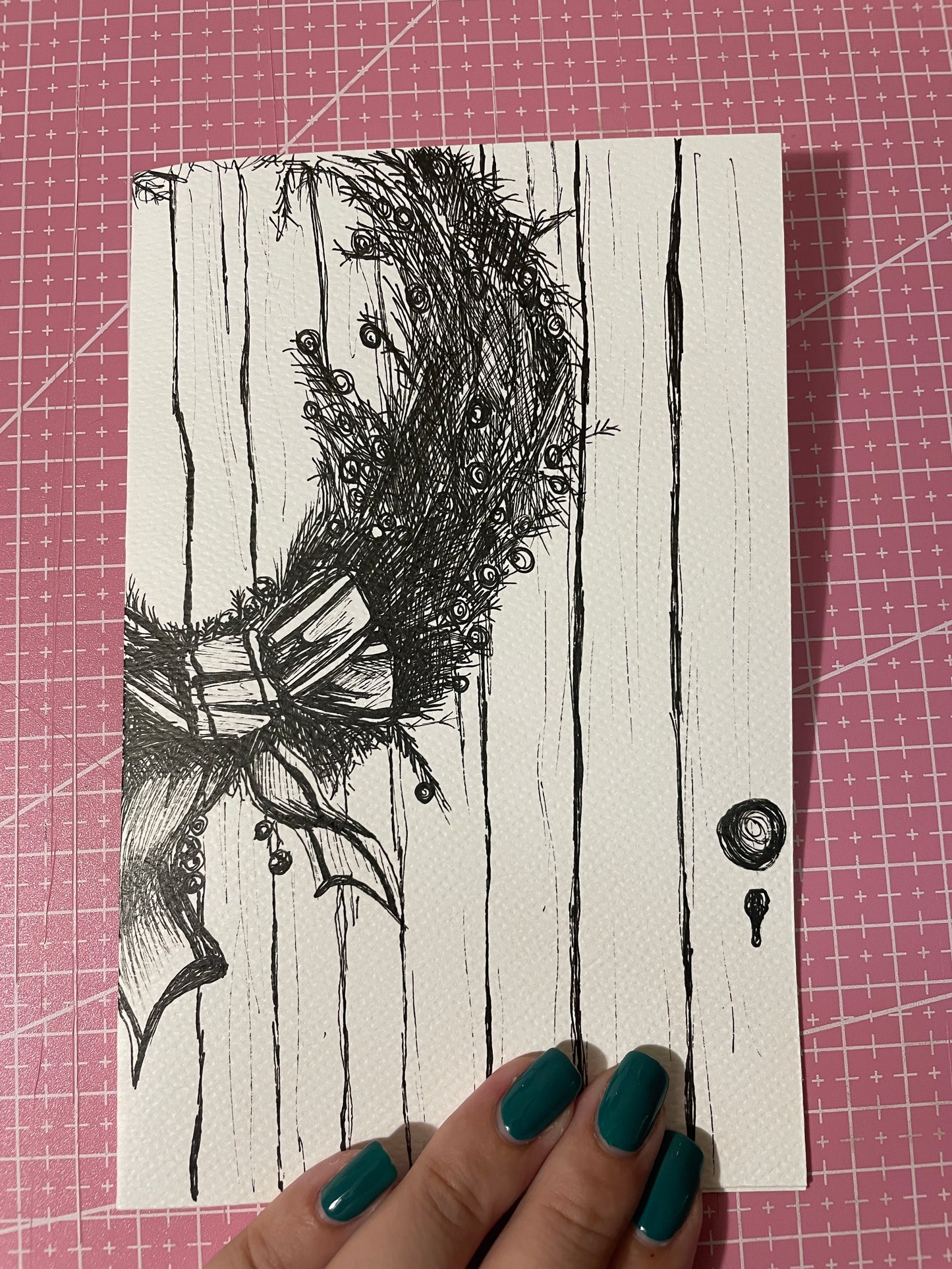 Christmas Wreath On Vintage Door | Handmade Card