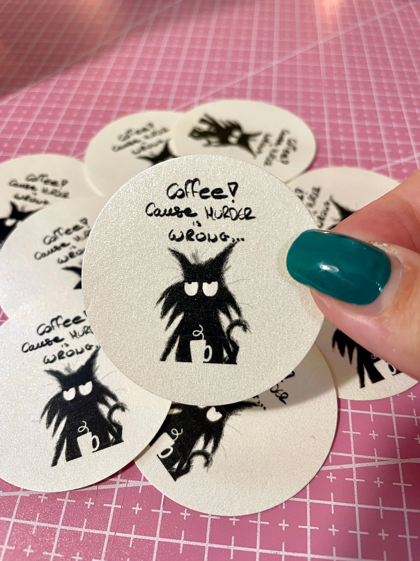 Coffee! Cause M*rder Is Wrong | Handmade Cat Stickers