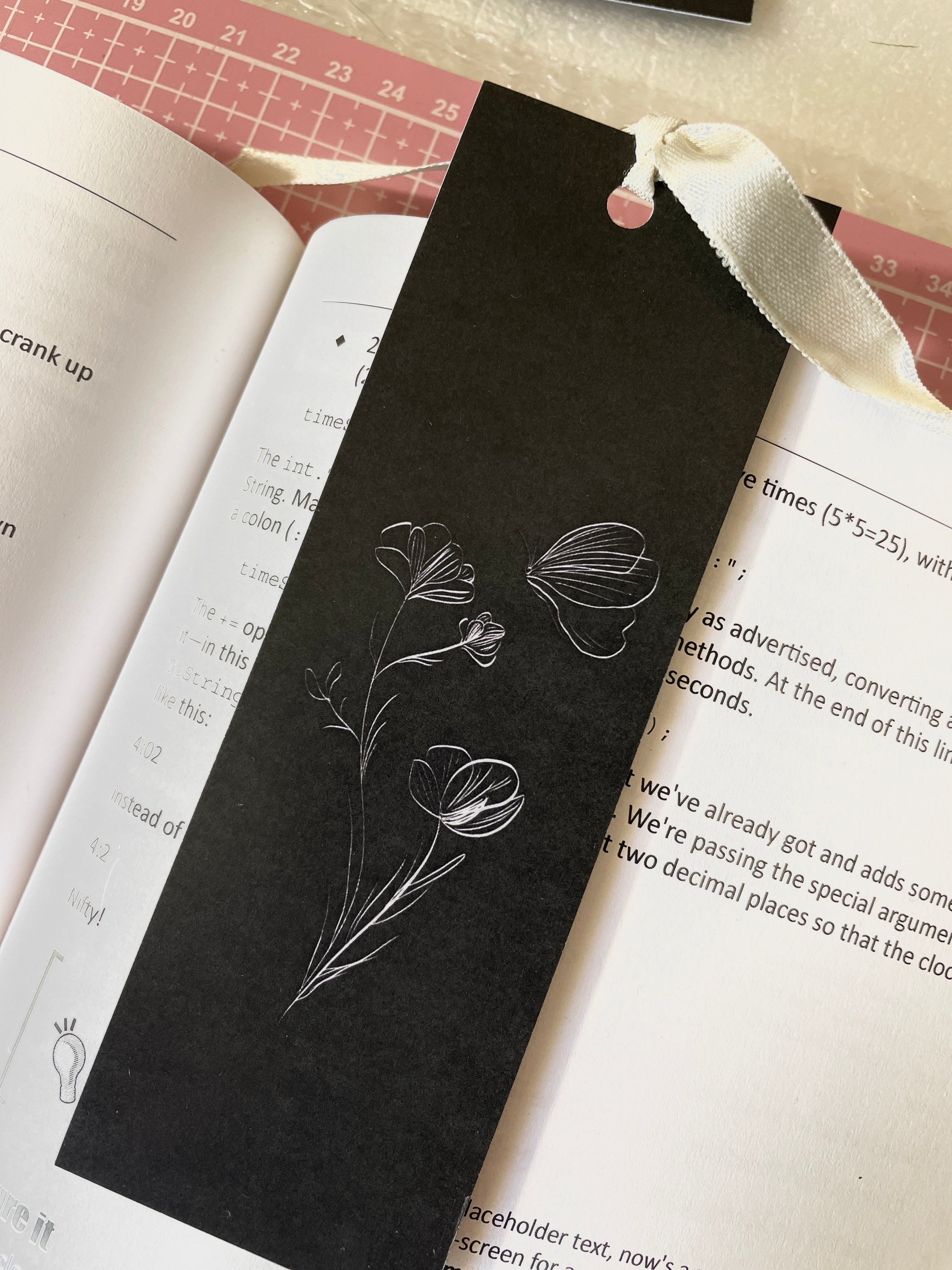 Flower and Butterfly Bookmark with Ribbon