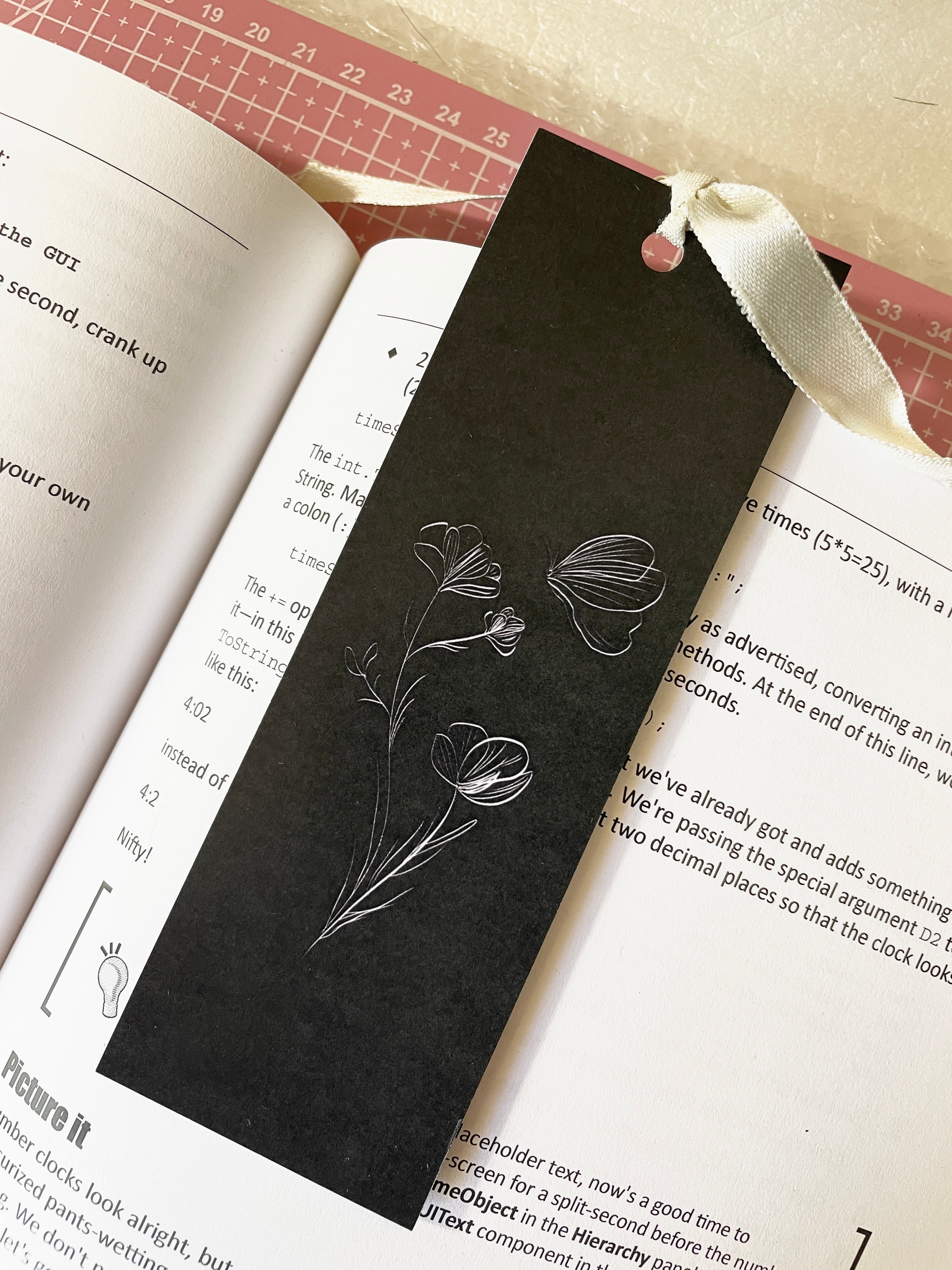 Flower and Butterfly Bookmark with Ribbon