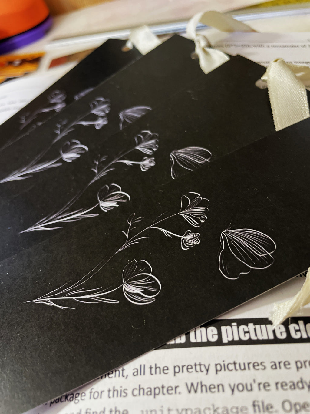 Flower and Butterfly Bookmark with Ribbon