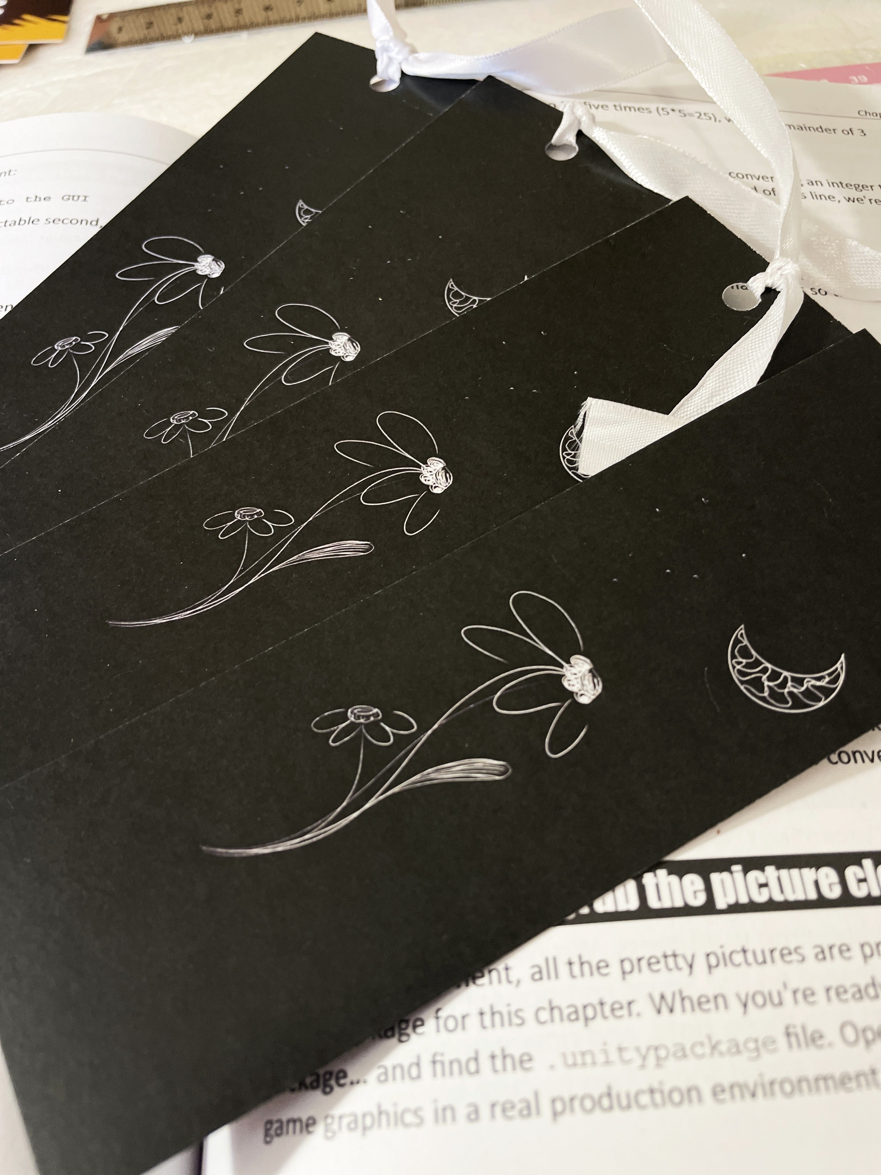 Flower and Moon Bookmark with Ribbon