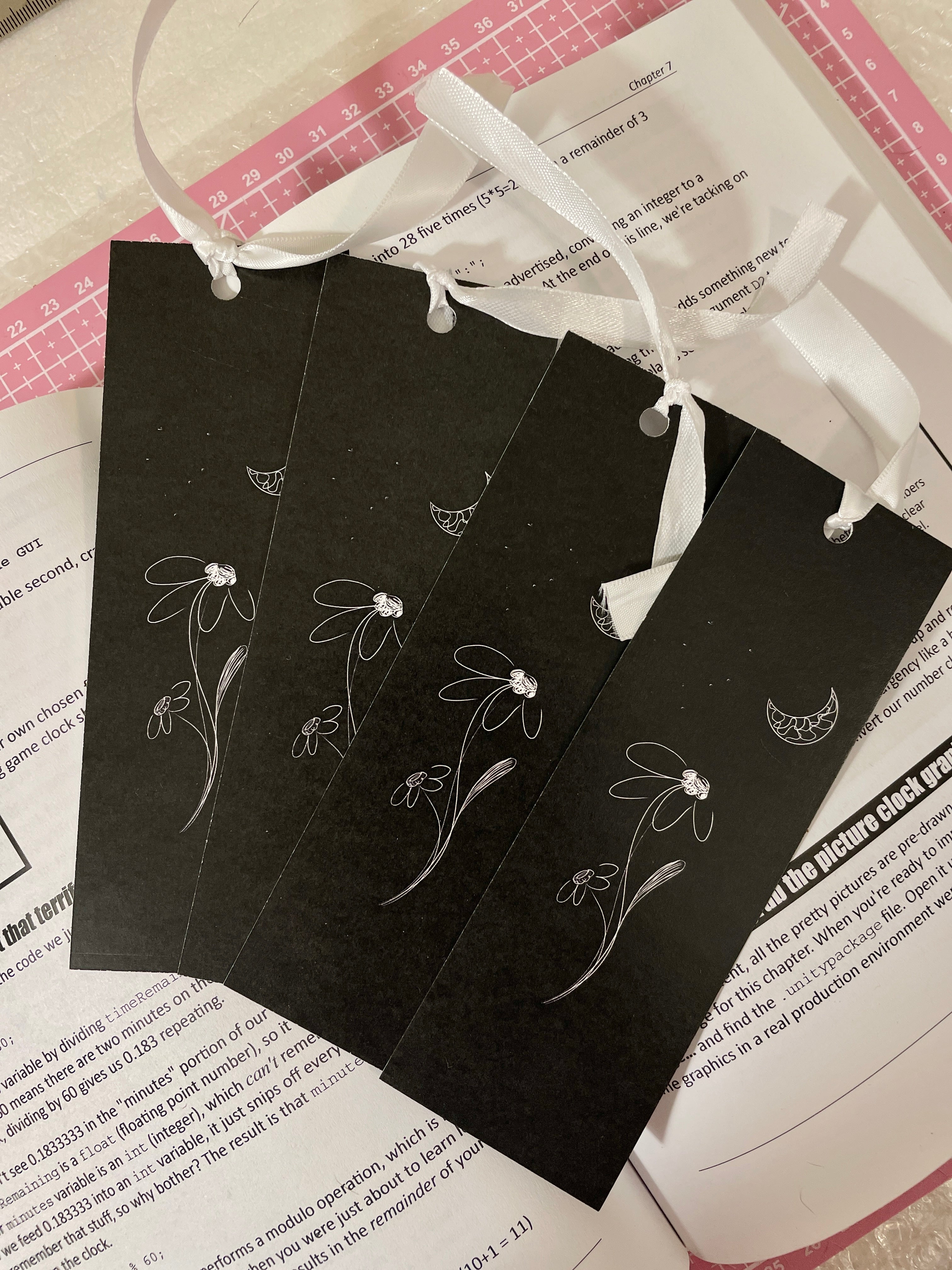 Flower and Moon Bookmark with Ribbon